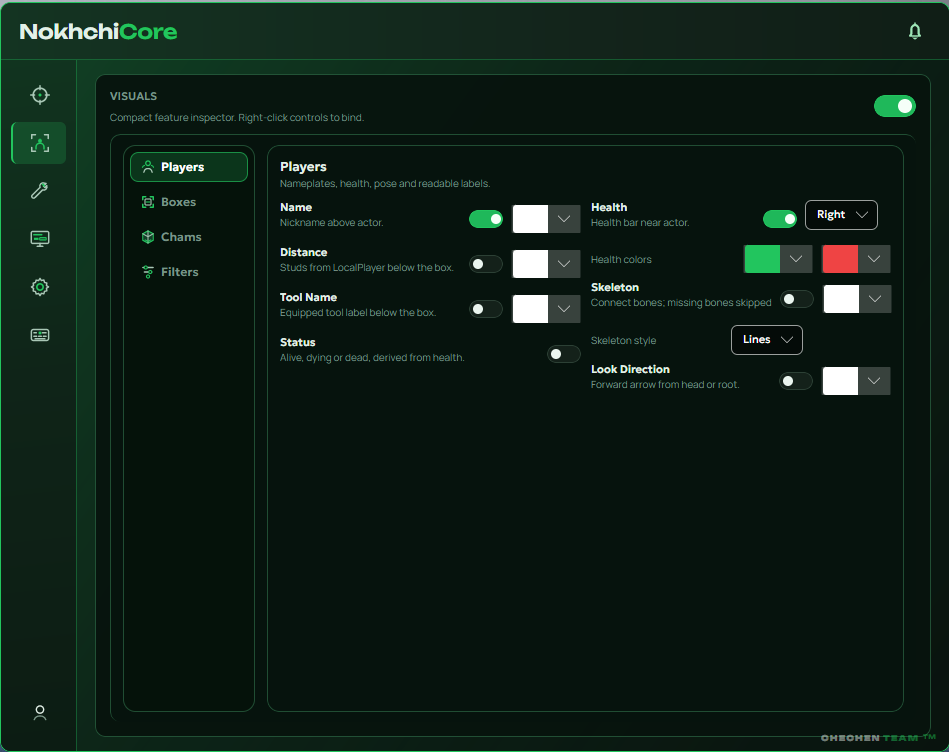 NokhchiCore — Main Panel (превью оверлея)